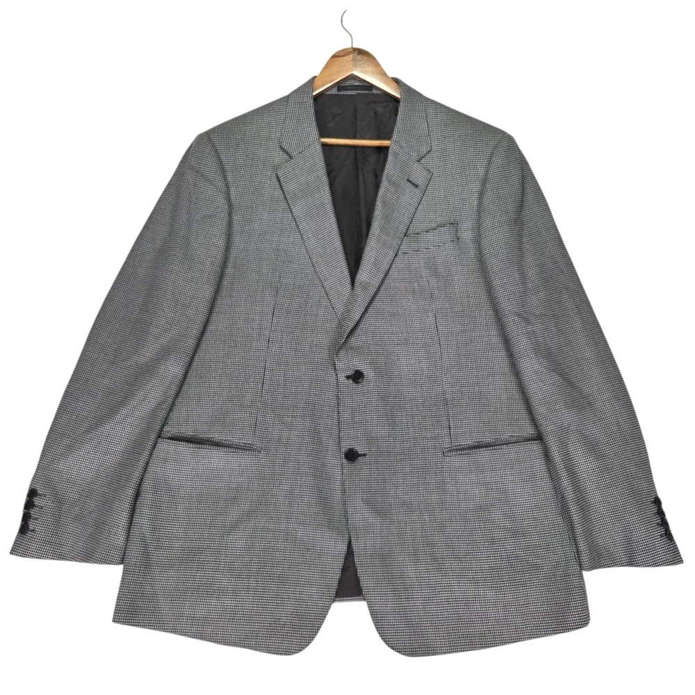 Armani Collezioni G Line‎ Houndstooth Blazer Mens 48L Gray Wool Blend Sport Coat